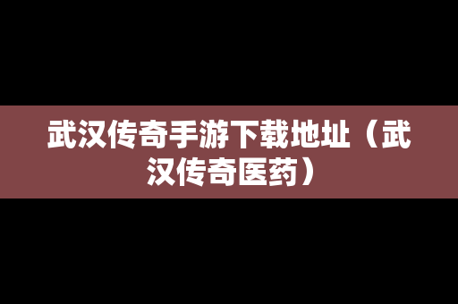 武汉传奇手游下载地址（武汉传奇医药）