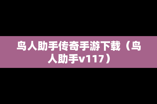 鸟人助手传奇手游下载（鸟人助手v117）