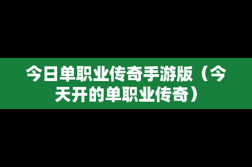 今日单职业传奇手游版（今天开的单职业传奇）