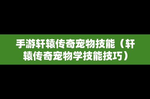 手游轩辕传奇宠物技能（轩辕传奇宠物学技能技巧）