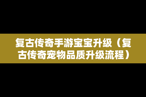 复古传奇手游宝宝升级（复古传奇宠物品质升级流程）